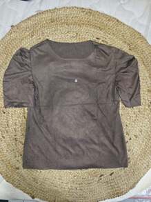 Suede Puff Sleeve - 紫紅色 - 查看 1