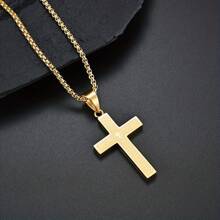 1pc Titanium Steel Esculpido Cruz Pingente Colar, Aço Inoxidável Cruz Pingente Unissex
