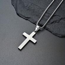 1pc Titanium Steel Esculpido Cruz Pingente Colar, Aço Inoxidável Cruz Pingente Unissex
