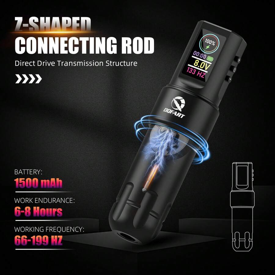 DQFART Wireless Tattoo Kit, Extra Large LED Color Screen, Button To