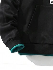 1pc Men Hooded Sweatshirt - 2 In 1 Style, Solid Color Polyester Fabric, Fashionable Letter Print Hoodie, Suitable For Casual Gatherings, Daily Wear, Campus, Etc., Fall