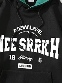 1pc Men Hooded Sweatshirt - 2 In 1 Style, Solid Color Polyester Fabric, Fashionable Letter Print Hoodie, Suitable For Casual Gatherings, Daily Wear, Campus, Etc., Fall