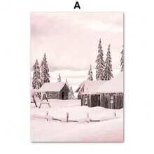 1pc Hồng Giáng sinh mùa đông tuyết Santa Chalet nghệ thuật tường Canvas vẽ tranh Bắc Âu áp phích và bản in hình ảnh tường cho phòng ngủ trang trí nhà không có khung - Nhiều màu - Xem 6