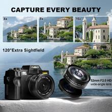 NBD S100 Pro 4K Digital Camera, Suitable For Photography, 48MP/60FPS Video Shooting, Supports WiFi And App Control, Compact And Portable, Built-In 32GB TF Card. Equipped With Wide Angle And Macro Lens. - Black - View 2