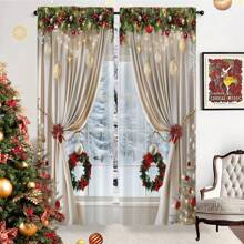 2 chiếc rèm cửa trang trí tinh tế theo chủ đề Giáng sinh, lắp đặt túi treo, chất liệu polyester, thích hợp cho phòng khách, phòng ngủ, phòng học, phòng ăn, nhà bếp, thiết kế đồ trang trí nhà độc đáo - Màu trắng kem - Xem 10