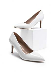 Women High Stiletto Heels Pumps Pointed Toe Solid Color Closed Pointed Toe Dress Court Pumps Shoes For Wedding Work Office Business, 3 Inches - trắng - Xem 7