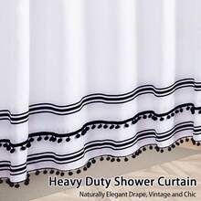 72"X84" Black And White Fabric Shower Curtain Sets With Boho Tassel Pendants,Modern Black Farmhouse Shower Curtain For Bathroom,Waterproof Soft Microfiber Fabric,12 Hooks Home Decorations - Đen và trắng - Xem 3