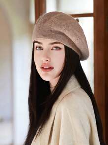 1pc Women's Knitted Beret Hat, Thick Ear Protection, Windproof, Warm, Casual, Elegant Vintage Street Style, Versatile, Fits Large Head Circumference, Suitable For Outdoor, Shopping, Skiing, Cycling, Travel, Party, Daily Use, Autumn/Winter