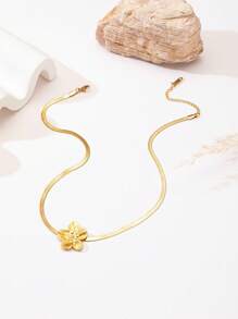 4pcs 18K Gold Plated Stainless Steel 5-Leaf Flower Design Jewelry Set For Women, Chunky Jewelry, Elegant Ladies Earrings, Rings, Bracelet, Necklace, Sophisticated Gift - Yellow Gold - View 9