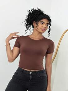 Moderna & Slim Kit 3: Women's Baby Tee - Slim Fit Short Sleeve Blouse - 1 Black and 1 Nude 1 Brown - View 4