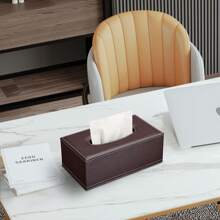 Premium Fashion PU Leather Tissue Box Holder, Black With Cover, Rectangular Napkin Paper Tissue Dispenser For Home Office Car, Decorative Container With Magnetic Bottom (Brown) Home Bathroom Decor Bathroom Organizer Fall Decor Back To School - Coffee Brown - View 3