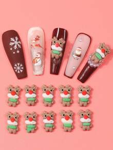 10 件树脂圣诞鹿饰品，魅力立体指甲吊坠，小装饰合金件适合美甲，DIY 指甲树脂艺术饰品 - 彩色 - 查看 6