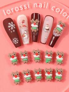 10 件树脂圣诞鹿饰品，魅力立体指甲吊坠，小装饰合金件适合美甲，DIY 指甲树脂艺术饰品 - 彩色 - 查看 2
