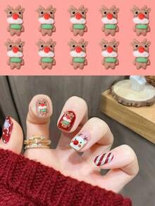 10 件树脂圣诞鹿饰品，魅力立体指甲吊坠，小装饰合金件适合美甲，DIY 指甲树脂艺术饰品 - 彩色 - 查看 1