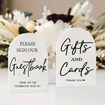 2 Pcs Acrylic Wedding Signs For Ceremony And Reception, 5x7 Inch Wedding Gift Table Sign, Acrylic Guest Book Sign, Cards And Gifts Sign For Wedding, Wedding Reception Signs With Holder