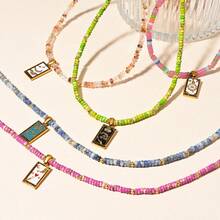 1 chiếc vòng cổ hạt cườm bằng đá Lapis Lazuli tự nhiên thời trang hình hoa nhựa màu ngọc lam Tarot, phù hợp cho phụ nữ dự tiệc, du lịch, đeo hàng ngày, trang sức thời trang - Đầy màu sắc - Xem 4
