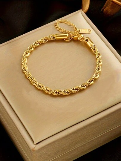 1 pieza Pulsera clásica de acero inoxidable con cuerda dorada retorcida, regalo de joyería única y de moda con diseño de ola