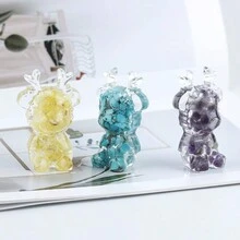 1 件天然水晶滴环氧树脂圣诞鹿雕像桌面展示装饰品，手工装饰最佳礼物 - 彩色 - 查看 6