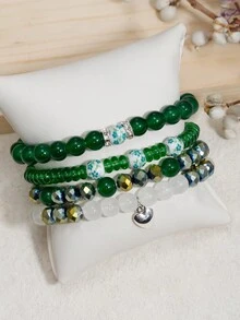 Bộ 4 vòng tay hạt pha lê hình trái tim Bohemian nhiều màu sắc dành cho nữ Bộ vòng tay hạt pha lê hình trái tim Bohemian nhiều lớp có thể điều chỉnh Bộ trang sức Boho - 4 cái - Xem 8