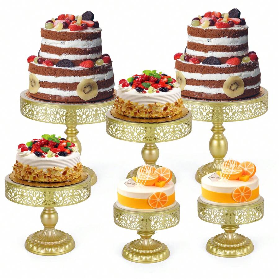 6pcs Metal Cake Stand Dessert Table Display Set 3 Size 12" 10" 8" Cake Serving Tray For Weddings Birthday Party - Vàng - Xem 1