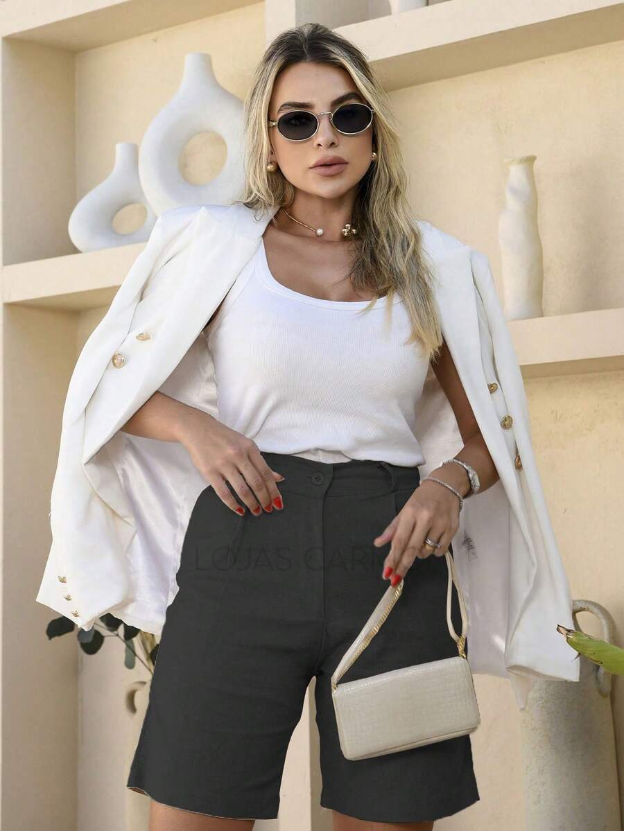 WOMEN'S LINEN BERMUDA SHORTS - màu đen - Xem 1