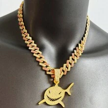 Dây chuyền bột hợp kim nhiều màu độc đáo, dây chuyền mặt cá mập ngầu có đính đá cho nam và nữ, dây chuyền cặp đôi thời trang đường phố phong cách hip hop punk - cá mập - Xem 15
