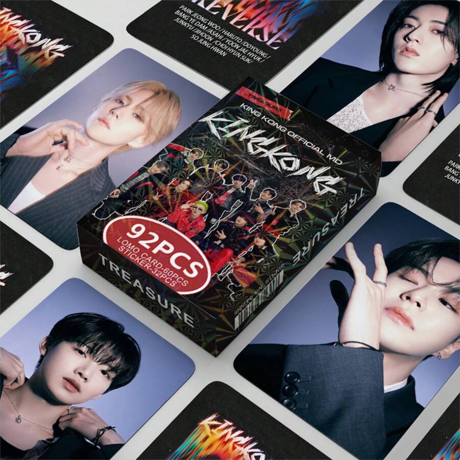 60张LOMO卡片+32张贴纸，高清照片卡，相册，演唱会周边，粉丝商品，小礼物，收藏品，圣诞节，情人节礼物，送给TEUME TREASURE KINGKONG粉丝 - 彩色 - 查看 1