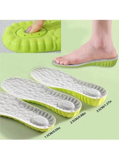 1 双柔软 PU 材质鞋垫，具有弹性、透气性和防臭性，有 3 种尺寸可供选择：1.5CM、2.5CM、3.5CM