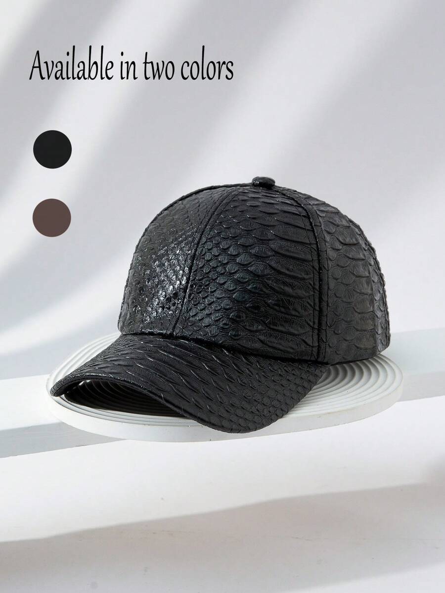 1pc Men's Crocodile Print PU Waterproof Adjustable European And American Baseball Cap, Casual For Daily Wear, Party, Street Dance, Gift - Black - View 1