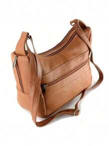 Womens Genuine Leather Purse Adjustable Strap Mid Size Multi Pocket Shoulder Bag - 棕色 - 查看 6