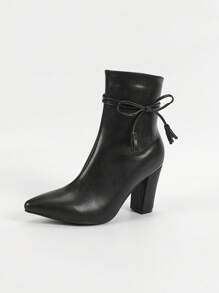 女士尖头粗跟蝴蝶结休闲踝靴，优雅时尚，舒适，适合派对和日常穿着