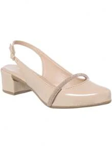 Women's Slingback Pumps Shiny Pointed Toe Open Back Patent Leather - Màu be - Xem 2