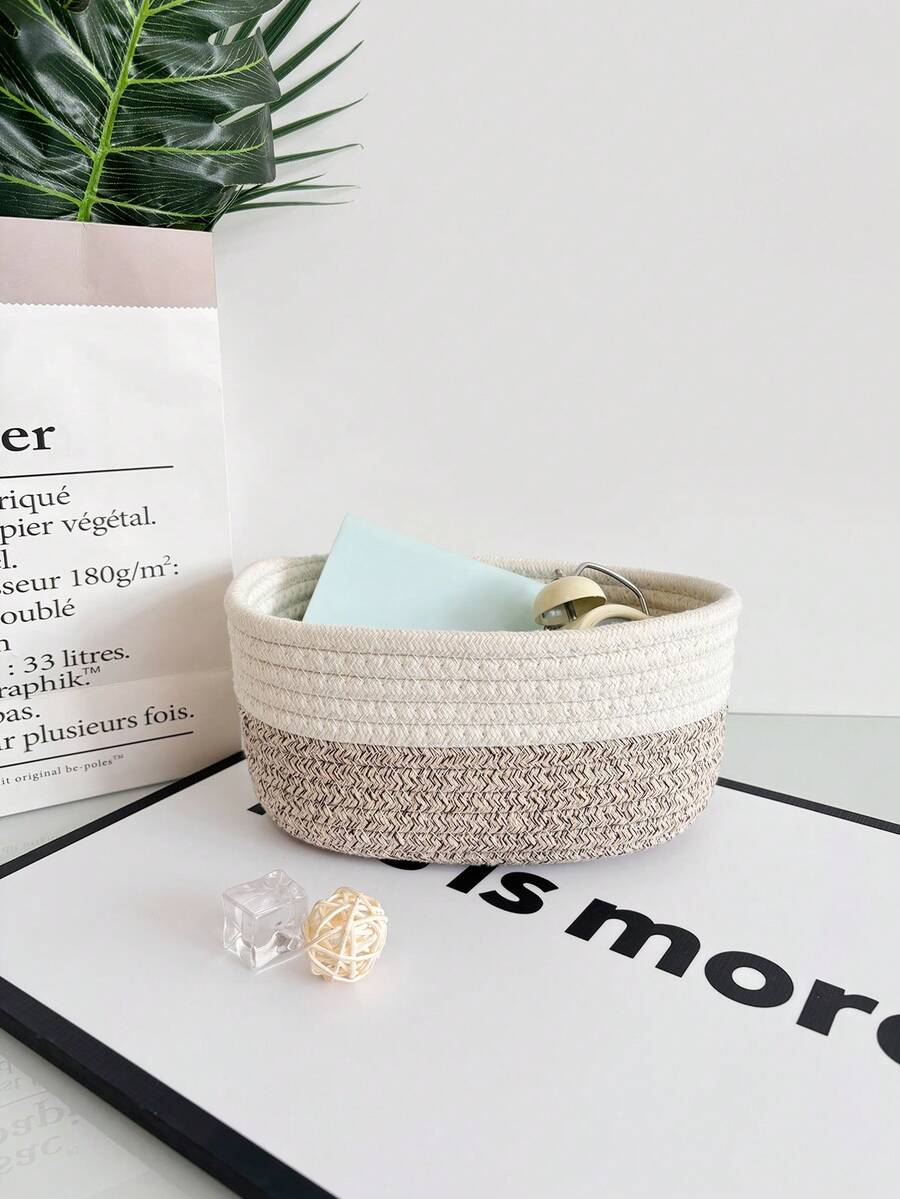 1 件手工编织桌面收纳篮，弹性化妆品收纳篮，钥匙，零食，茶几，儿童用品，入口，小型可折叠收纳篮 - 彩色 - 查看 1