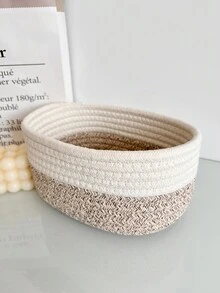 1 件手工编织桌面收纳篮，弹性化妆品收纳篮，钥匙，零食，茶几，儿童用品，入口，小型可折叠收纳篮 - 彩色 - 查看 5