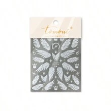 1张天使翅膀贝壳灯美甲贴纸自粘指甲贴花白色翅膀指甲贴花天鹅皇冠指甲贴花美甲沙龙美甲用品 - 彩色 - 查看 8