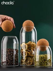 choxila 1 件玻璃咖啡罐储物罐茶叶罐密封软木玻璃罐咖啡豆干果储存罐返校 - 木球塞豆罐 - 查看 8