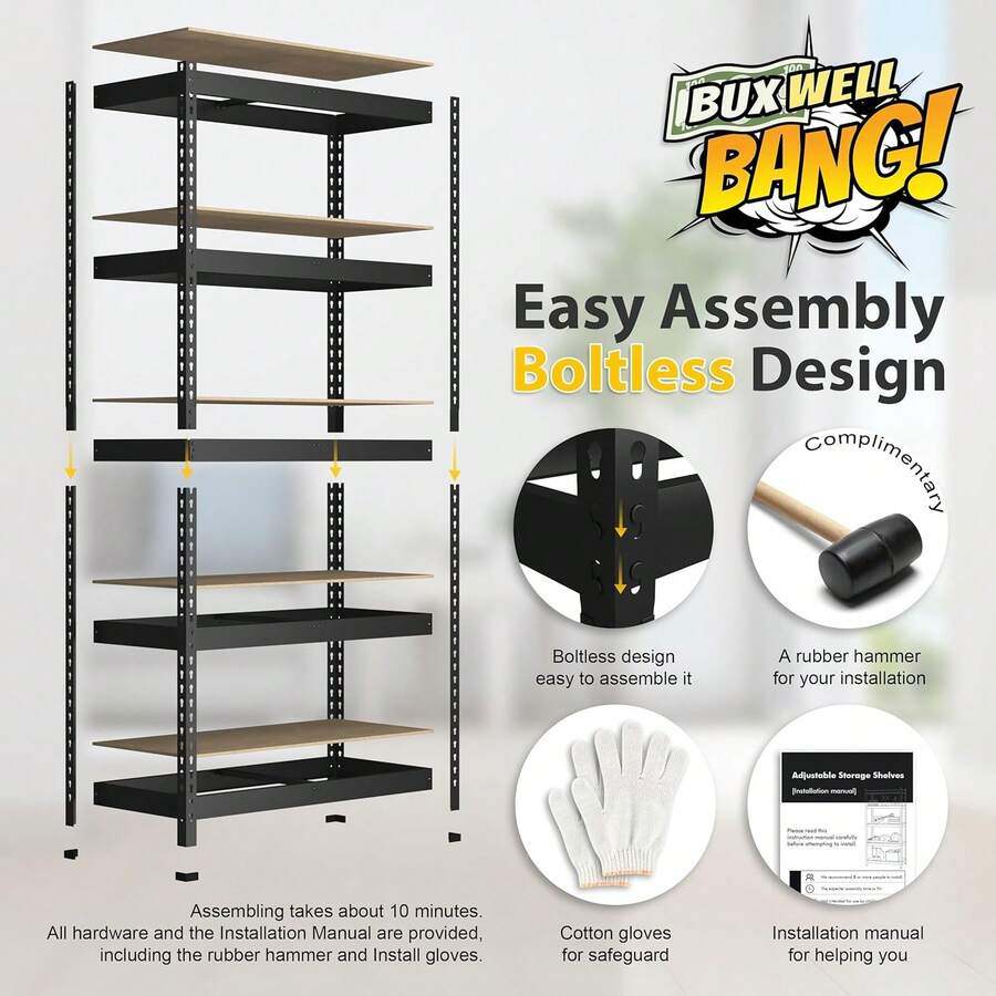 Adjustable Garage Storage Shelves 5Shelf Heavy Duty Shelving Unit
