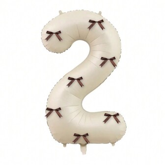 Digital Balloon With Bow, 32 Inch Large Aluminum Foil With Bow Digital Balloon, 1 Large Polyester Milky White Digital Balloon, 1 Tape, 10 Bows, Total Of 12PCS, Suitable For Birthday Party Decoration Supplies