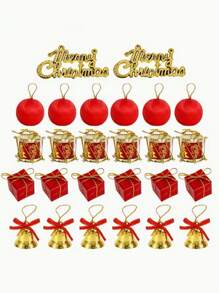 26 件/套红色和金色铃铛饰品盒装，圣诞装饰品，DIY 圣诞树装饰，家居装饰挂饰，适合派对假期，圣诞树 - 彩色 - 查看 11