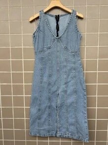 Midi Denim Dress - 中等水洗藍 - 查看 2