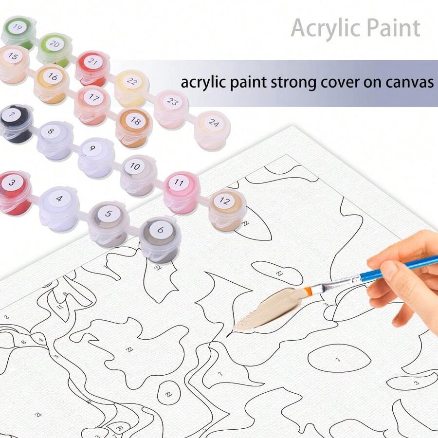 1pc Paint By Numbers For Adults Feather Acrylic Drawing Canvas Painting