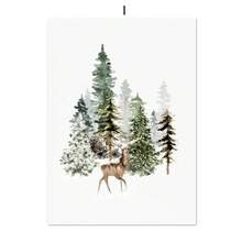 1 幅绘画墙艺术圣诞节农舍图片森林鹿林地海报和印刷品冬季帆布画家居装饰无框架 - 彩色 - 查看 29