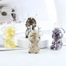 1 件天然水晶滴环氧树脂圣诞鹿雕像桌面展示装饰品，手工装饰最佳礼物 - 彩色 - 查看 4