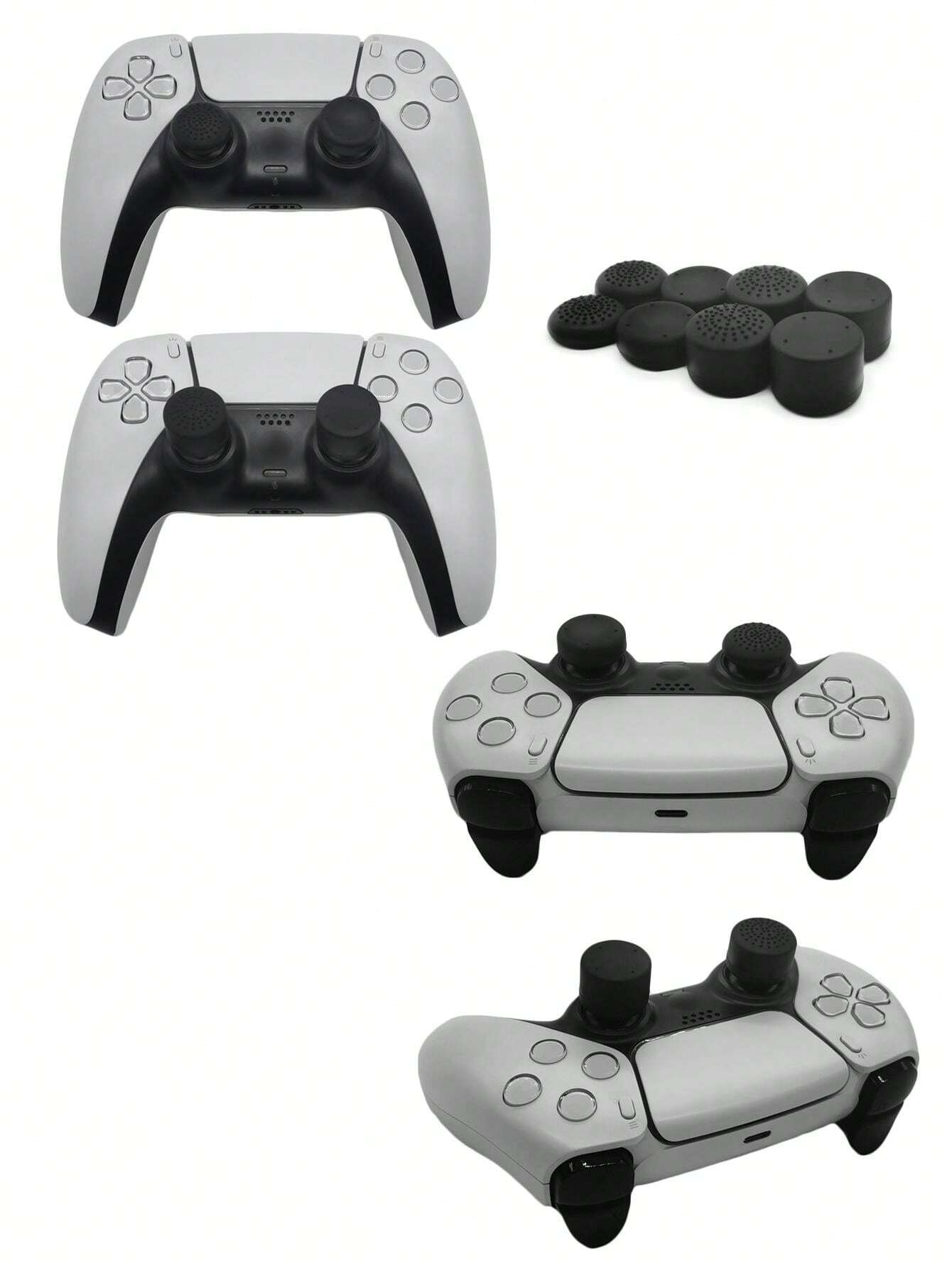 1 Set 1pc PS5 Controller Protective Case + 8pcs Thumbstick Grip Caps