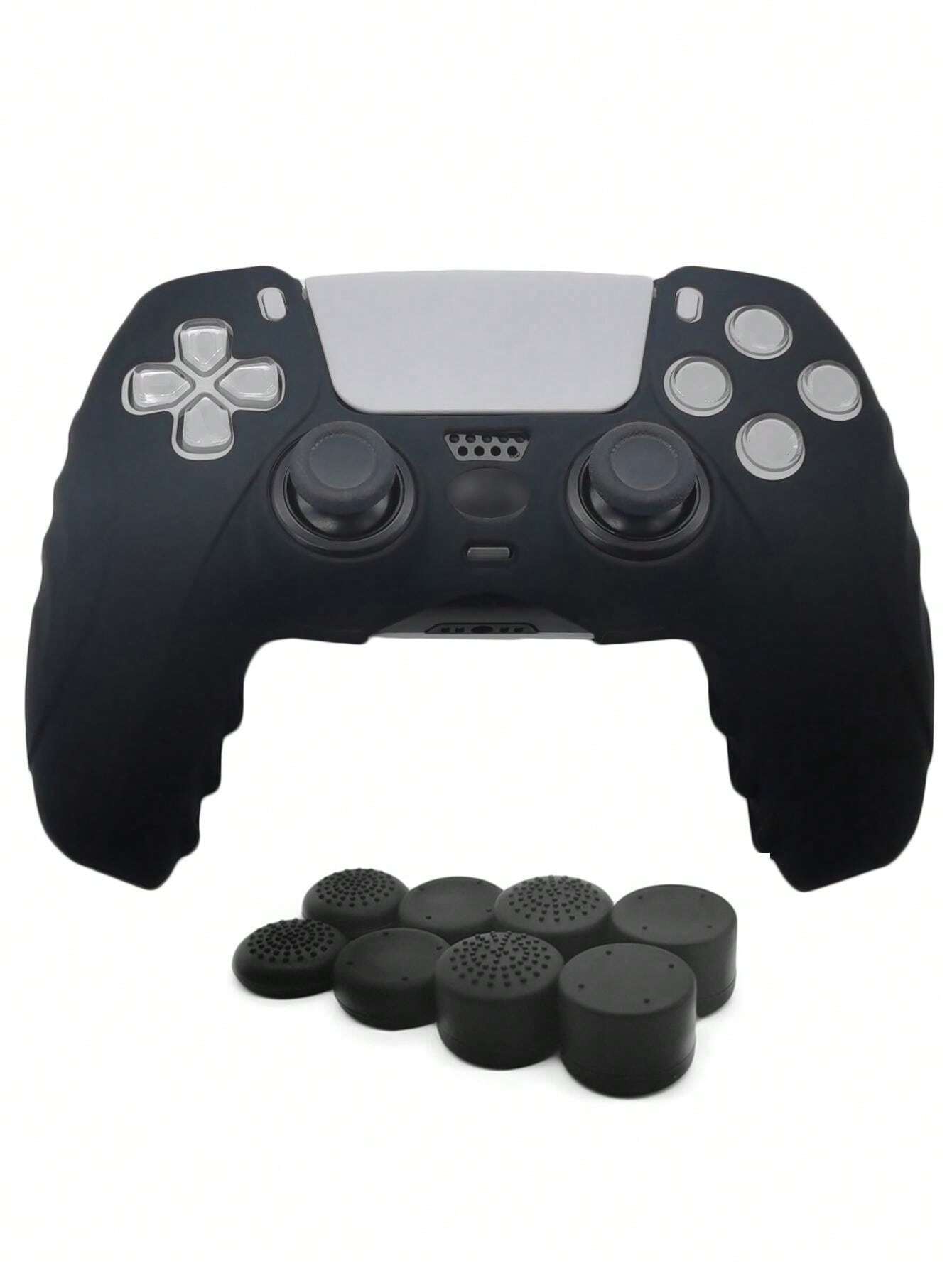 1 Set 1pc PS5 Controller Protective Case + 8pcs Thumbstick Grip Caps