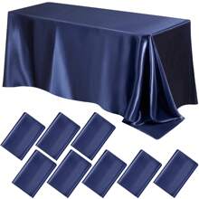 1pc Satin Tablecloth, Rectangular Tablecloth, Shiny Tablecloth, Smooth Material Tablecloth, Suitable For Christmas, Wedding, Party, Birthday Party Table Decoration (Navy Blue) - Multicolor - View 11