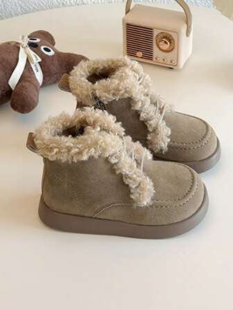 1 Pair New Style Kids Fashionable Versatile Fur Snow Boots With Soft Sole, Comfortable For Winter