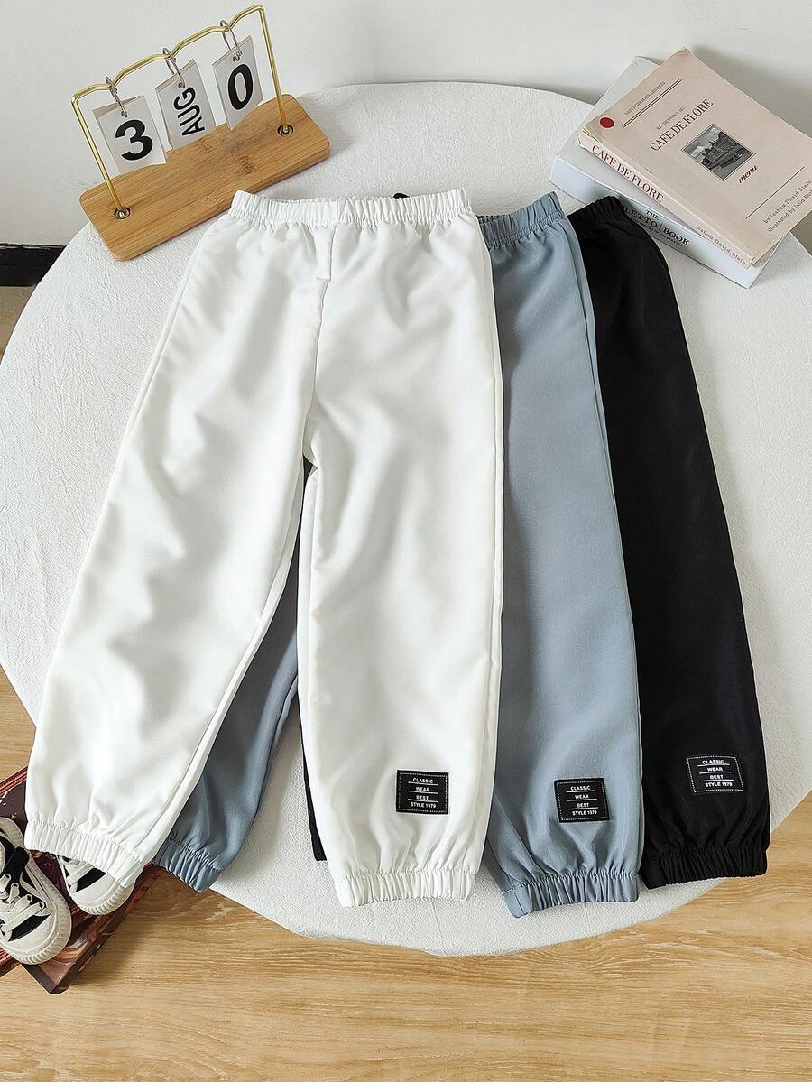 3 件套男童简约纯色贴花休闲九分裤套装,秋冬 - 彩色 - 查看 1