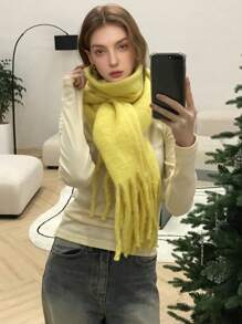 1 szt. damski pluszowy szalik z frędzlami, ciepły i wygodny zimowy wiatroszczelny na zewnątrz, prosty i wszechstronny do codziennego noszenia