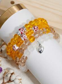 Bộ 4 vòng tay hạt pha lê hình trái tim Bohemian nhiều màu sắc dành cho nữ Bộ vòng tay hạt pha lê hình trái tim Bohemian nhiều lớp có thể điều chỉnh Bộ trang sức Boho - 4 cái - Xem 16